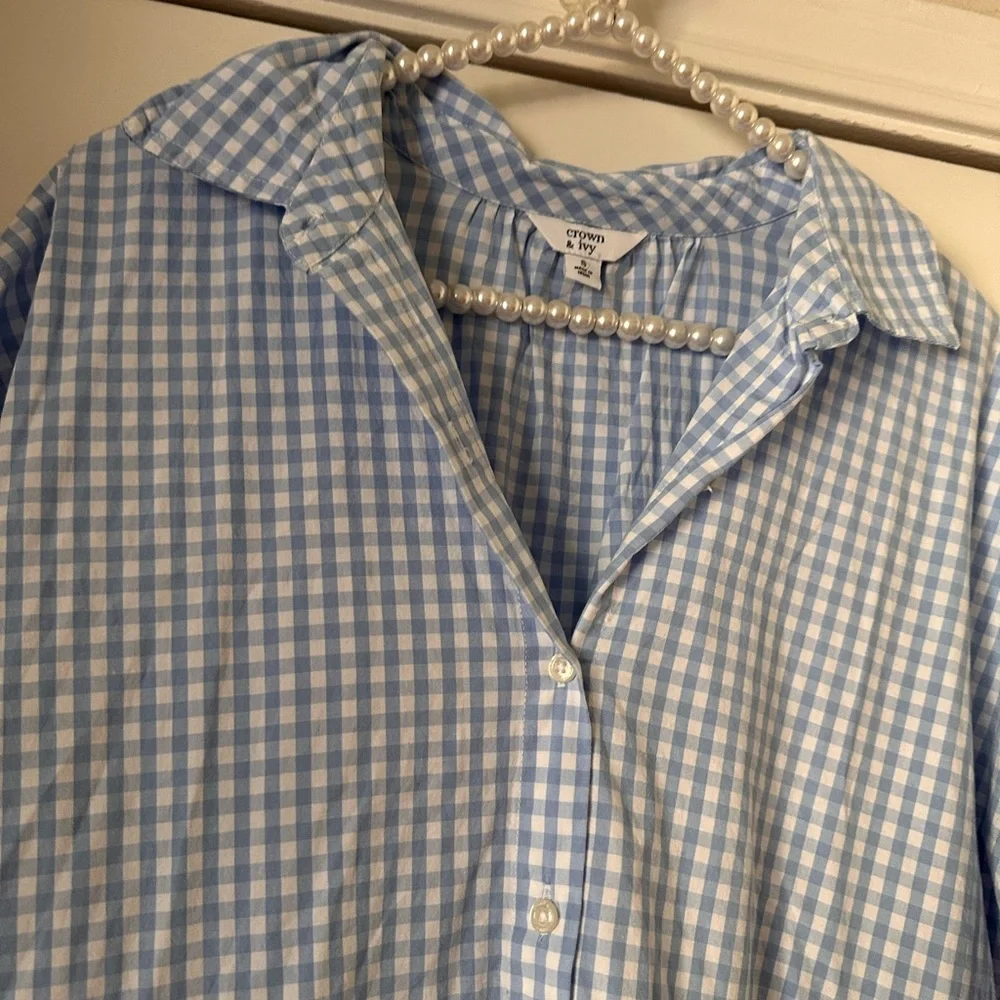 Crown & Ivy Gingham Blue & White Ruffle Dress - Picture 2 of 10